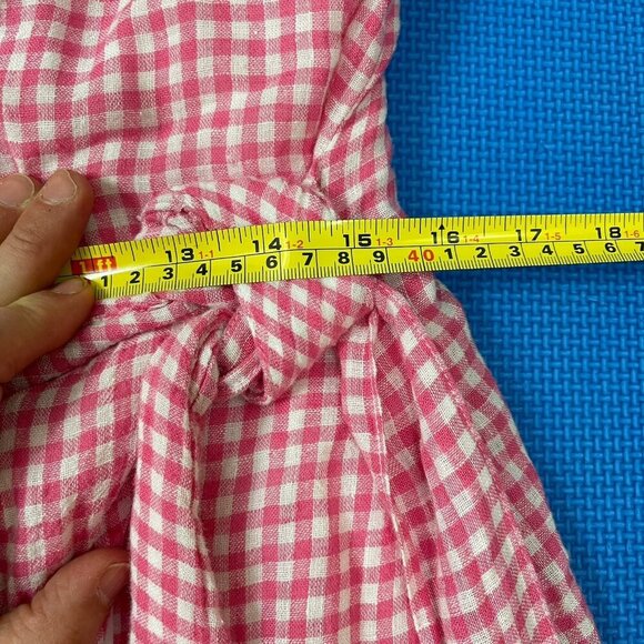 Rails Malia Pink Gingham Linen Blend Wrap Mini Dress Size Large Summer Resort - Picture 14 of 16